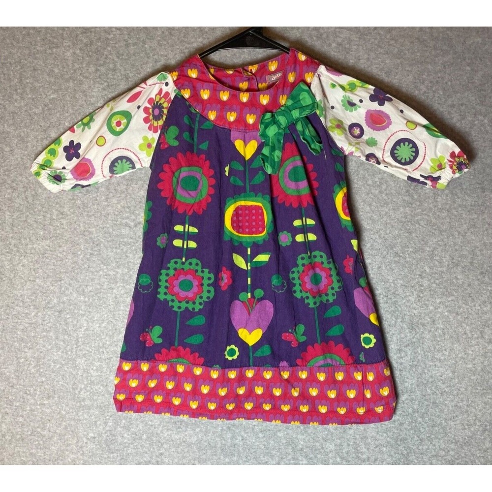 Jelly the Pug Allison Dress Girls 2T Longsleeve Button Up Floral Colorful Bow